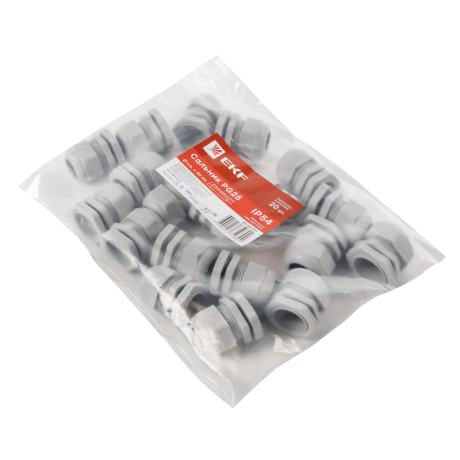 Сальник PG25 IP54 (20 шт) d отв. 31 мм / d провод. 16-21 мм EKF PROxima plc-pg-25-r