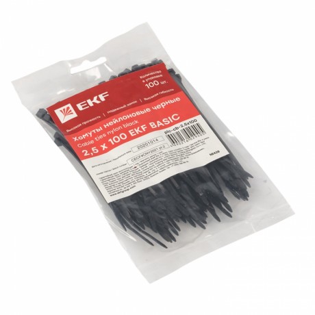 Хомут нейлоновый черный (2,5х100) (100шт.) EKF Basic plc-cb-2.5x100