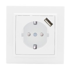 Розетка 1-местная СП с/з Минск 16А белая с защ. штор. с USB 1А EKF ERR16-028-100-USB