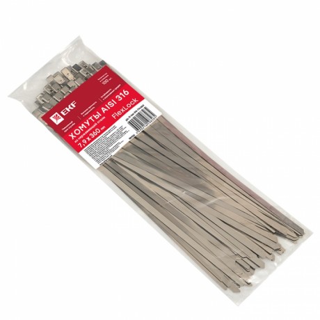 Хомут AISI 316 из нержавеющей стали, 7.9x360 (100 шт.) FlexLock PROxima plc-fl-tss-316-7.9x360