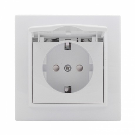 Минск Розетка 1-местная СП с заземлением и крышкой 16А белая с защ. штор. EKF Basic ERR16-029-100
