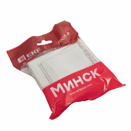 Минск Розетка 1-местная СП с заземлением и крышкой 16А белая с защ. штор. EKF Basic ERR16-029-100