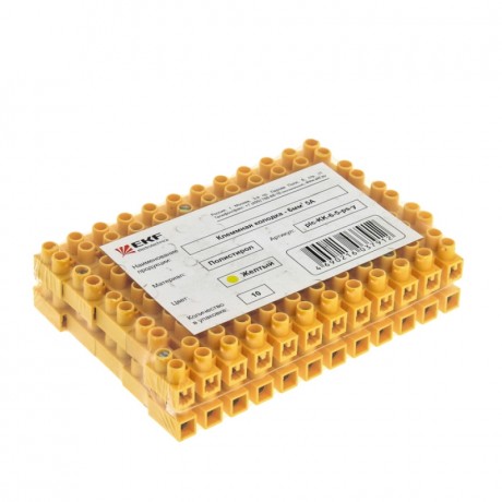 Колодка клеммная (14мм.) 20А полистирол желтая (10шт.) EKF PROxima plc-KK-14-20-ps-y