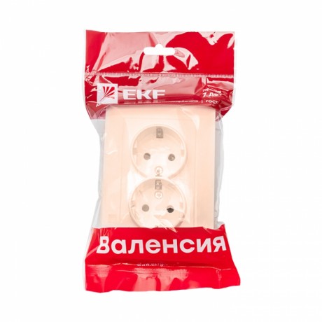 Валенсия розетка 2-местная с/з 16А кремовая с защ. штор. EKF PROxima EWR16-128-20