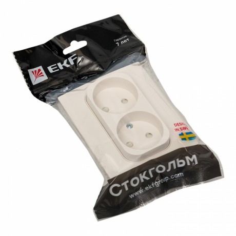 Стокгольм Розетка 2-местная б/з 10А белая с защ. штор. EKF PROxima EXR10-102-10