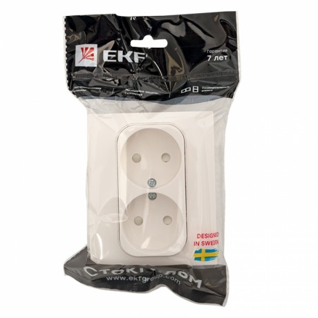 Стокгольм Розетка 2-местная б/з 10А белая с защ. штор. EKF PROxima EXR10-102-10