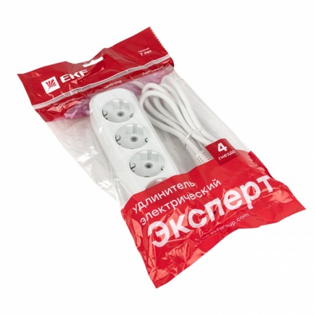 Удлинитель Эксперт 4 гнезда 2 метра 16А/3,5кВт с заземлением ПВС 3х1 EKF PROxima UBA16-310-4-02