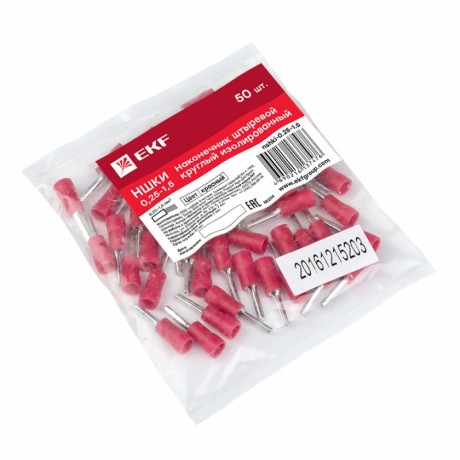 Наконечник штыревой круглый изолированный НШКИ 0.25-1.5 (уп 50шт) EKF PROxima nshki-0.25-1.5