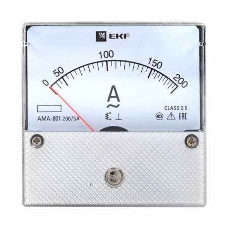 Амперметр AMA-801 аналоговый на панель (80х80) круглый вырез 200А трансф. подкл. EKF ama-801-200