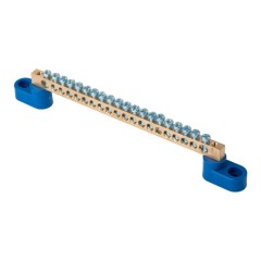 Шина 0 N (6x9мм) 20 отв. латунь 2 синих угловых изолятора розн. стикер EKF sn0-2-63-20-r