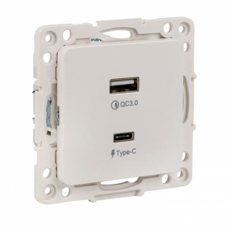 Стокгольм Механизм Розетки с 2USB type-A + type-C белый EKF PROxima EYR-2USB-type-C