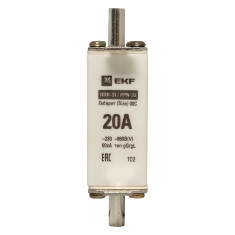 Плавкая вставка ППН-33 100/ 20А габарит 00С EKF PROxima fus-33/100/20