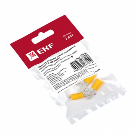 Наконечник штыревой плоский изолированный НШПИ 2.5-6.0 (уп 5шт) EKF PROxima nshpi-2.5-6.0r