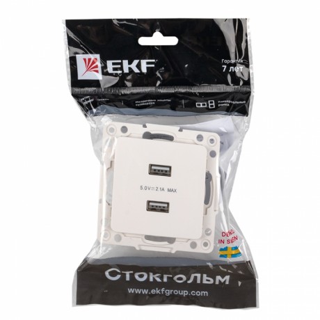 Стокгольм Механизм Розетки USB 2-местной 2,1А белый EKF PROxima EYR16-028-10-2USB