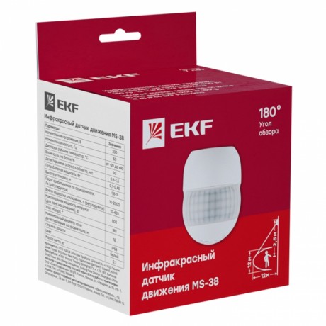 ИК датчик движения наст. 800Вт 180 град до 12м IP44 MS-38 EKF PROxima dd-ms-38