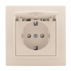 Розетка 1-местная СП с/з Минск с крышкой 16А бежевая с защ. штор. EKF ERR16-029-200