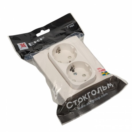 Стокгольм Розетка 2-местная с/з 16А белая с защ. штор. EKF PROxima EXR16-128-10