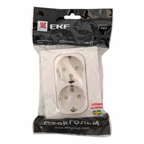 Стокгольм Розетка 2-местная с/з 16А белая с защ. штор. EKF PROxima EXR16-128-10
