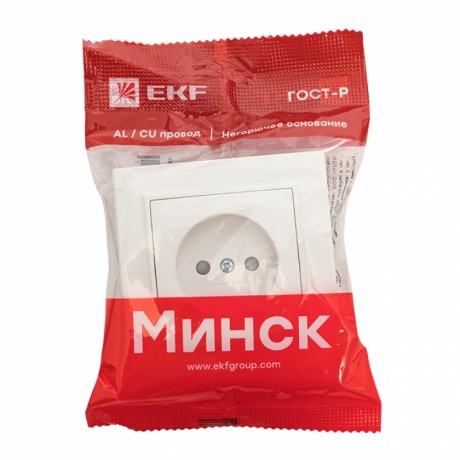 Минск Розетка 1-местная СП без заземления, 10 А, с защ.штор., белая EKF Basic ERR10-022-100