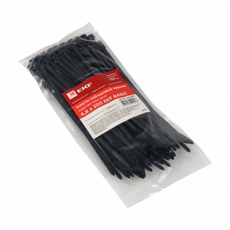 Хомут нейлоновый черный (4,8х200) (100шт.) EKF Basic plc-cb-4.8x200