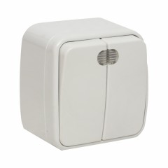 Минск Выключатель 2-клавишный ОП 10А с индикатором белый EKF Basic EGV10-123-10