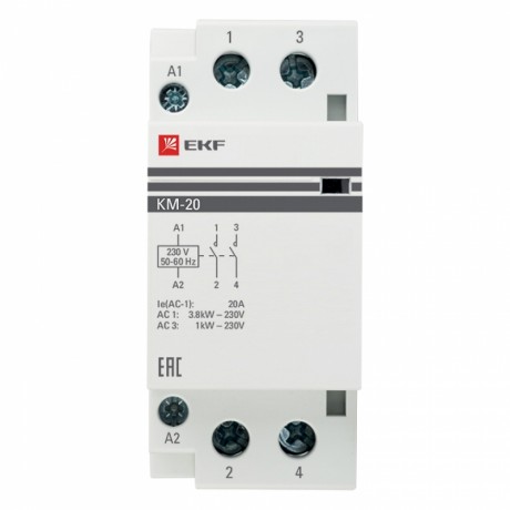 Контактор модульный КМ 20А 2NО (2 мод.) EKF PROxima km-2-20-20