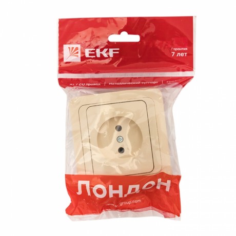 Лондон Розетка 1-местная без заземления 10А бежевая с защ. штор. EKF PROxima EER10-022-200