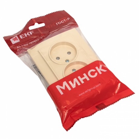 Розетка 2-мест. СП б/з 10А бежевый с защ. штор. Минск EKF ERR10-102-200