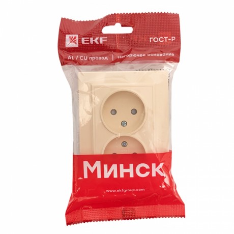 Розетка 2-мест. СП б/з 10А бежевый с защ. штор. Минск EKF ERR10-102-200