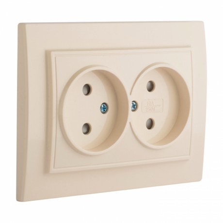 Розетка 2-мест. СП б/з 10А бежевый с защ. штор. Минск EKF ERR10-102-200