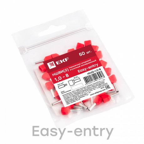 Наконечник штыревой втулочный изолированный НШвИ(2) 1,0-8 (50шт.) EKF PROxima nhvi2-1.0-8