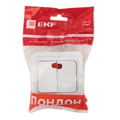 Лондон Выключатель 2-клавишный с индикатором 10А белый EKF PROxima EEV10-123-10