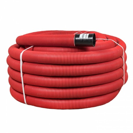 Труба гофр. двустенная ПНД/ПНД гибкая с протяжкой d90 мм (50 м) красная EKF-Plast tg2st-90-50m