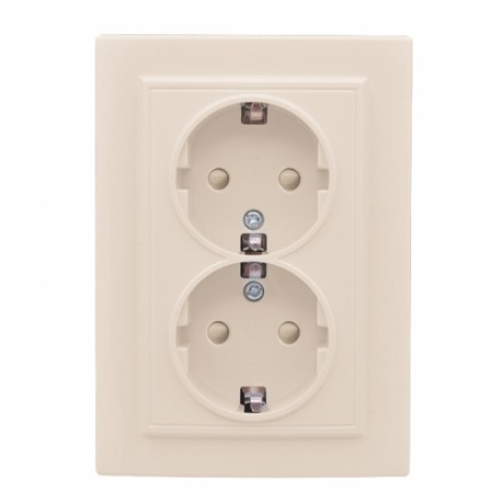 Розетка 2-мест. СП с/з 16А бежевый с защ. штор. Минск EKF ERR16-128-200