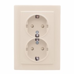 Розетка 2-мест. СП с/з 16А бежевый с защ. штор. Минск EKF ERR16-128-200
