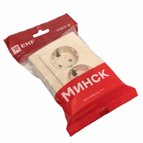 Розетка 2-мест. СП с/з 16А бежевый с защ. штор. Минск EKF ERR16-128-200