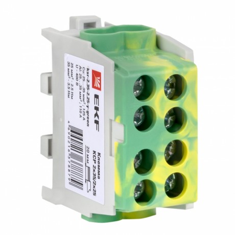 Клемма распределительная КСР с двойным винтом 2x35/2x25 желто-зеленая EKF PROxima ksr-2.35-2.25-y-green