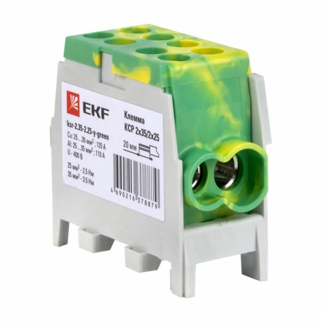 Клемма распределительная КСР с двойным винтом 2x35/2x25 желто-зеленая EKF PROxima ksr-2.35-2.25-y-green