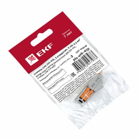 Строительно-монтажная клемма СМК 222-412 с рычагом 2 отверстия 0,08-2,5мм2 (2шт.) EKF PROxima plc-smk-412r