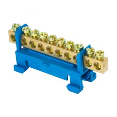 Шина 0 N (6х9мм) 10 отверстий латунь синий изолятор тип Стойка на DIN-рейку розничный стикер EKF PROxima sn0-63-10-sb-r