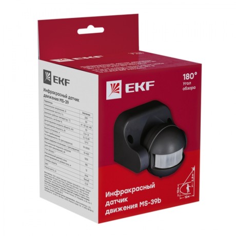 ИК датчик движения наст. 1200Вт 180гр. до 12м IP44 MS-39b черный EKF PROxima dd-ms-39b