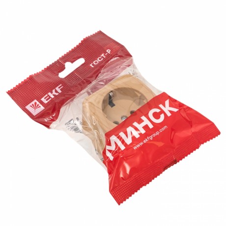 Розетка 1-местная ОП Минск 16А с заземлением светлое дерево EKF EGR16-028-30