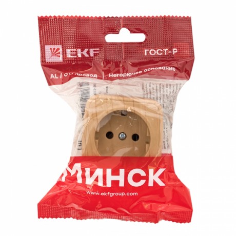 Розетка 1-местная ОП Минск 16А с заземлением светлое дерево EKF EGR16-028-30
