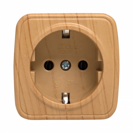 Розетка 1-местная ОП Минск 16А с заземлением светлое дерево EKF EGR16-028-30