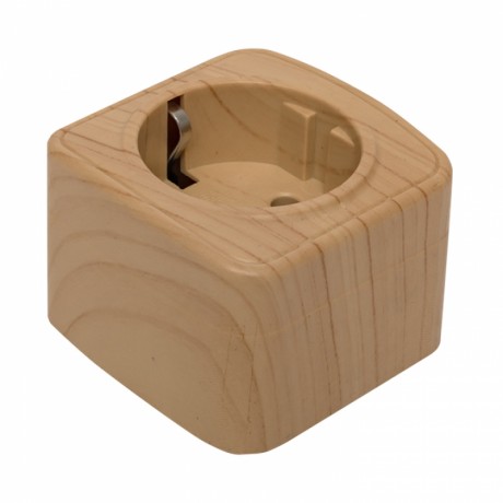 Розетка 1-местная ОП Минск 16А с заземлением светлое дерево EKF EGR16-028-30