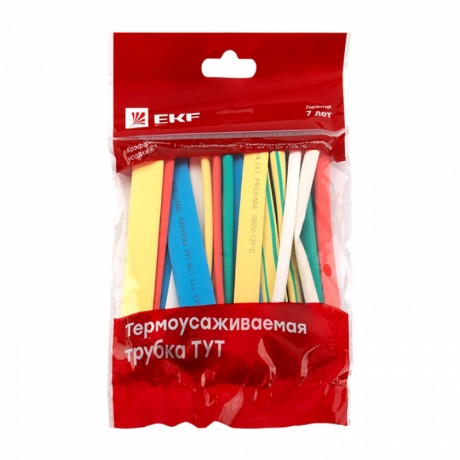 Набор ТУТ нг: 7 цветов по 5шт. Разного диаметра (4/2; 6/3; 8/4; 10/5; 12/6) 100мм. EKF PROxima tut-n-4-r