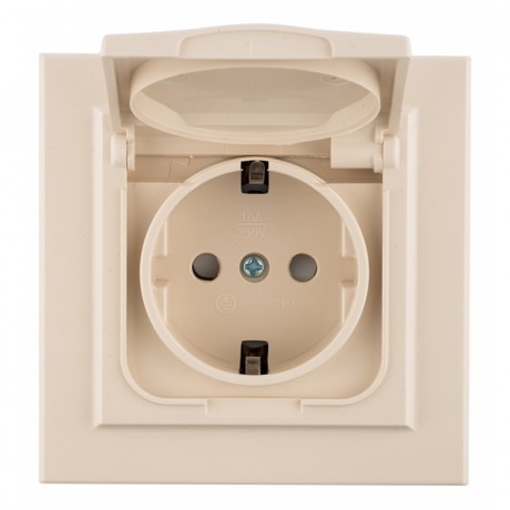 Минск Розетка 1-местная СП с/з с крышкой 16А бежевая с защ. штор. IP44 EKF ERR16-029-200-44