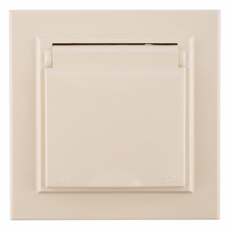 Минск Розетка 1-местная СП с/з с крышкой 16А бежевая с защ. штор. IP44 EKF ERR16-029-200-44