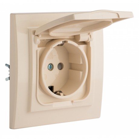 Минск Розетка 1-местная СП с/з с крышкой 16А бежевая с защ. штор. IP44 EKF ERR16-029-200-44