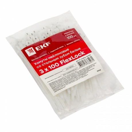 Хомут нейлоновый со стальным зубом (б), 3x100 (100шт) EKF PROxima plc-fl-ctsbw-3x100